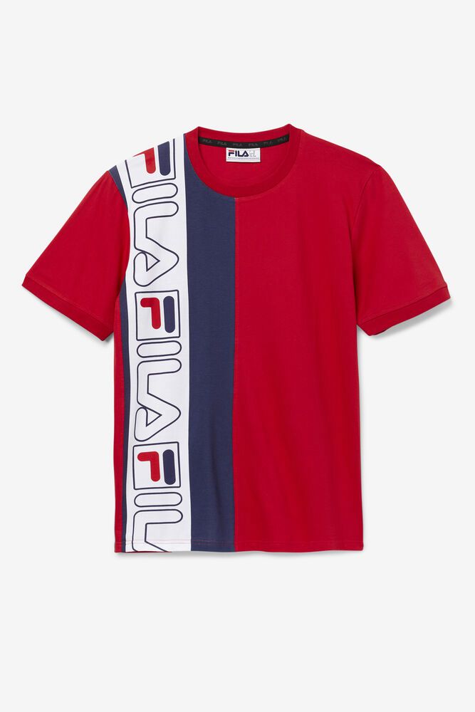 Fila Dixon Red/Navy T-Shirt Mens - NZ 38976-VEWO